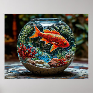Décoration murale en forme de bol de poisson rouge