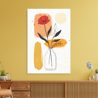 Décoration murale en toile d'art en ligne florale