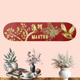 Decorative Art Golden Bird Tree of Life Monogram Skateboard