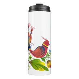 Decorative Bird with Flowers & Berries  Thermosbecher