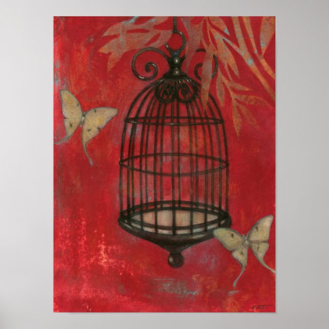 Decorative Birdcage with Butterflies Poster (Vorne)