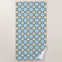 Decorative blue and cream floral patterned  strandtuch
