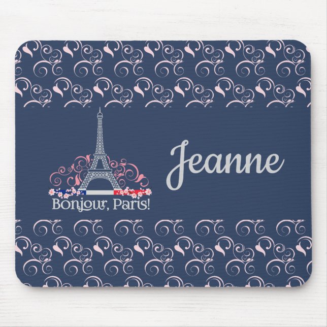 Decorative Bonjour Paris Personalized Name Mousepad (Vorne)