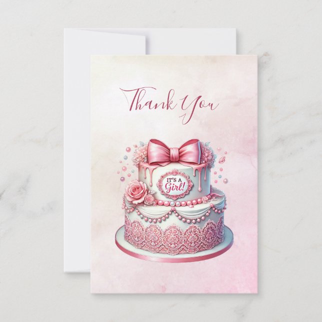Decorative Cake Pink Bow Danke Karte (Vorderseite)