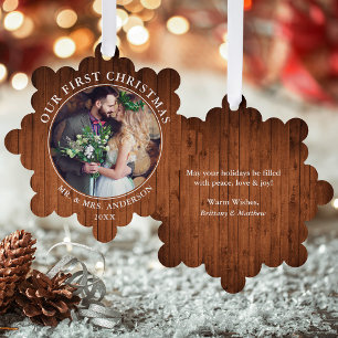Décorative Carte d'ornement photo Rustique de premier Noël