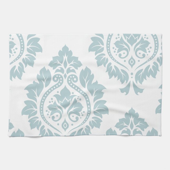 Decorative Damask Art I Duck Egg Blue on White Geschirrtuch (Horizontal)
