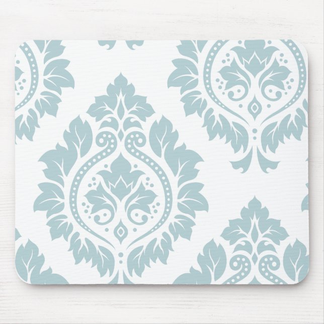 Decorative Damask Art I Duck Egg Blue on White Mousepad (Vorne)