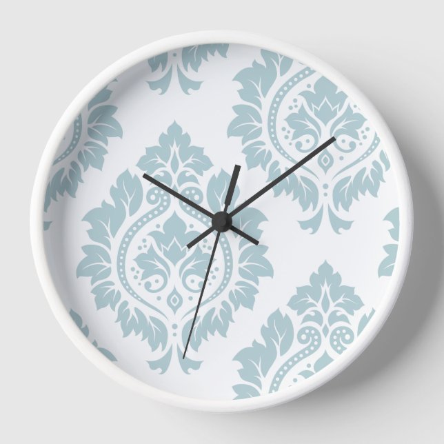 Decorative Damask Art I Duck Egg Blue on White Uhr (Vorderseite)