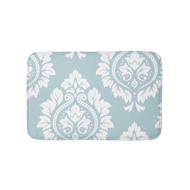 Decorative Damask Art I White on Duck Egg Blue Badematte (Vorderseite)