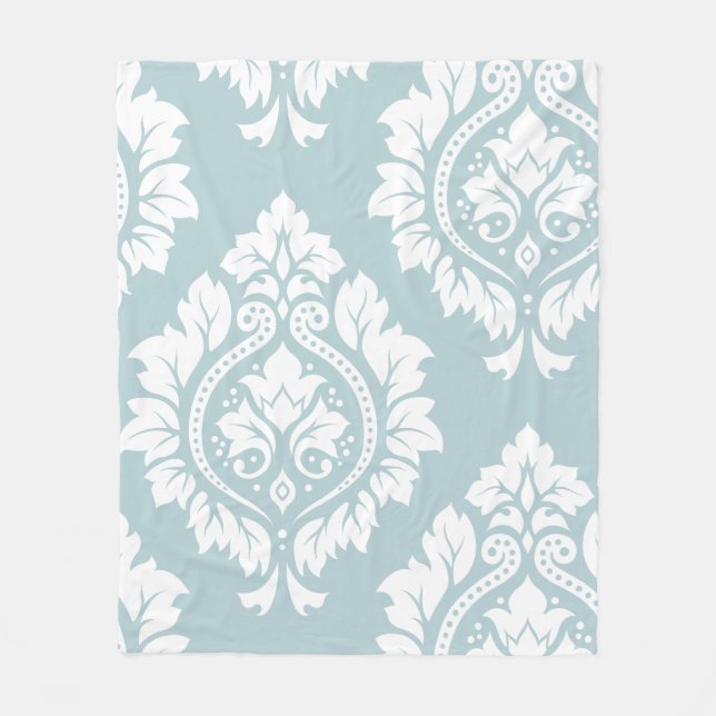 Decorative Damask Art I White on Duck Egg Blue Fleecedecke (Vorderseite)