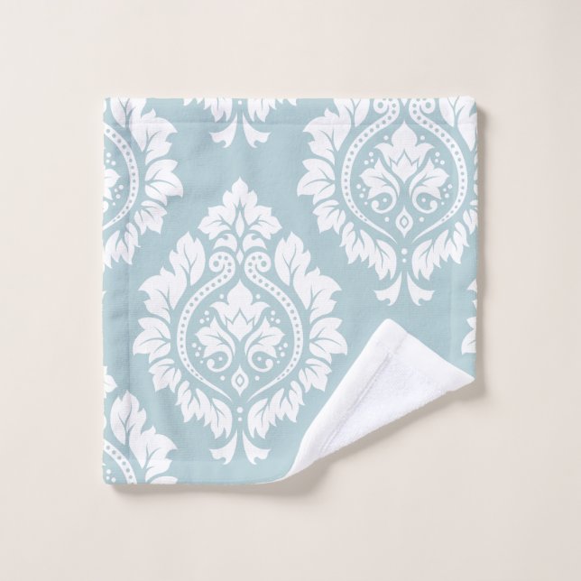Decorative Damask Art I White on Duck Egg Blue Waschlappen (Waschlappen)