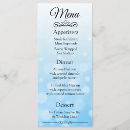 Decorative Elegant Blue Bokeh Wedding Menu Card Menükarte