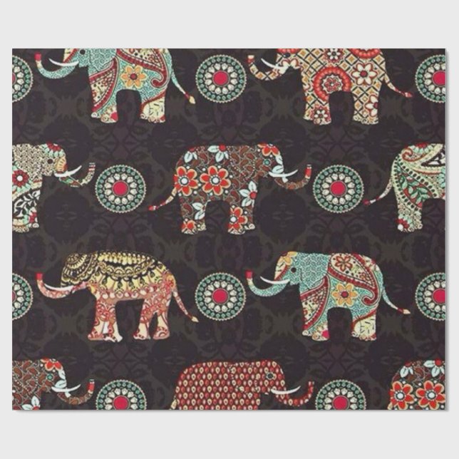 Decorative Elephant Pattern Wrapping Paper Geschenkpapier (Flach)