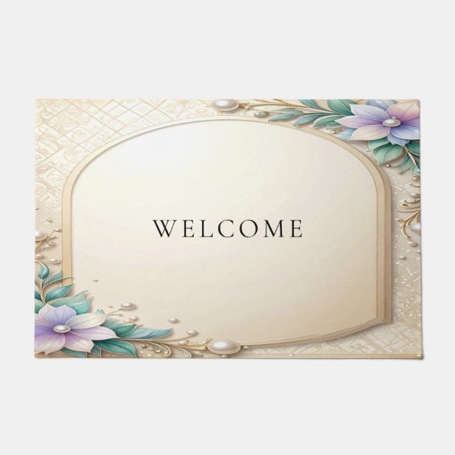 Decorative Floral Frame with Pearls Doormat Fußmatte (Vorderseite)
