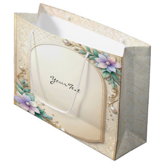 Decorative Floral Frame with Pearls Gift Bag Große Geschenktüte