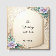 Decorative Floral Frame with Pearls Guest Book