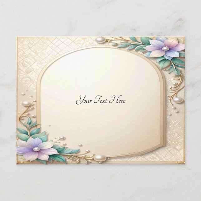 Decorative Floral Frame with Pearls Postcard Postkarte (Vorderseite)