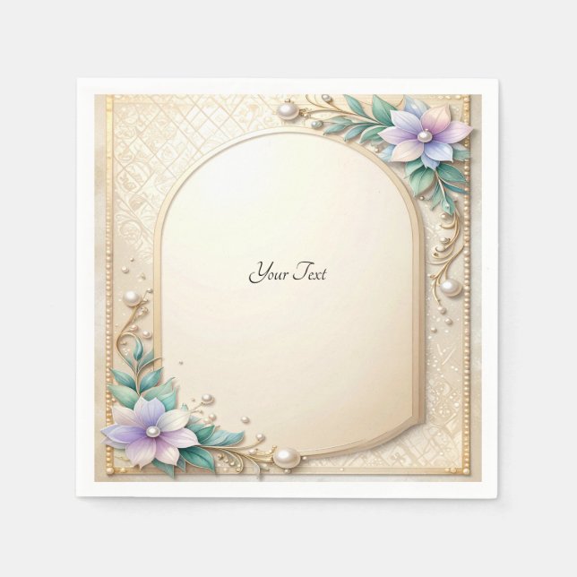 Decorative Floral Frame with Pearls Serviette (Vorderseite)