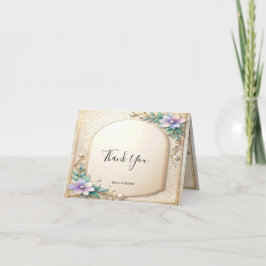 Decorative Floral Frame with Pearls Thank You Card Dankeskarte