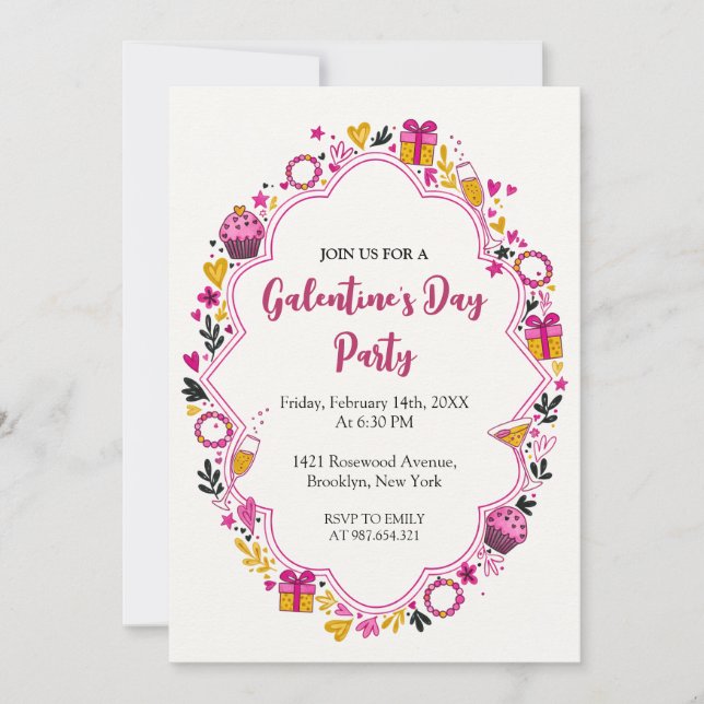 Decorative Galentines Invitation Oval Frame (Devant)