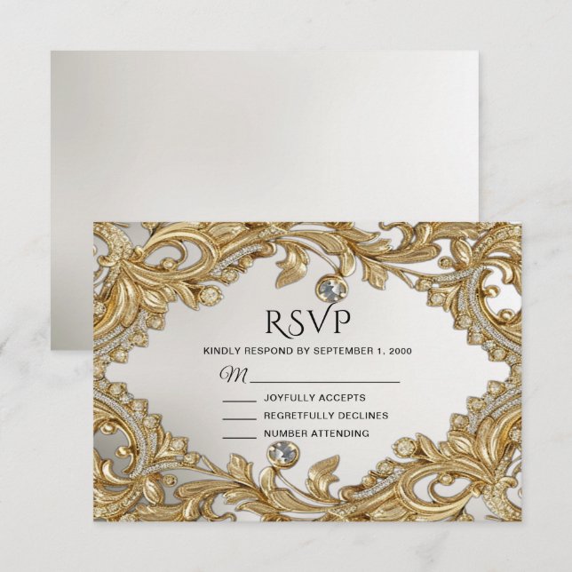 Decorative Gold RSVP Card Karte (Vorne/Hinten)