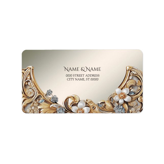 Decorative Gold White Floral Address Label Adressaufkleber (Vorne)