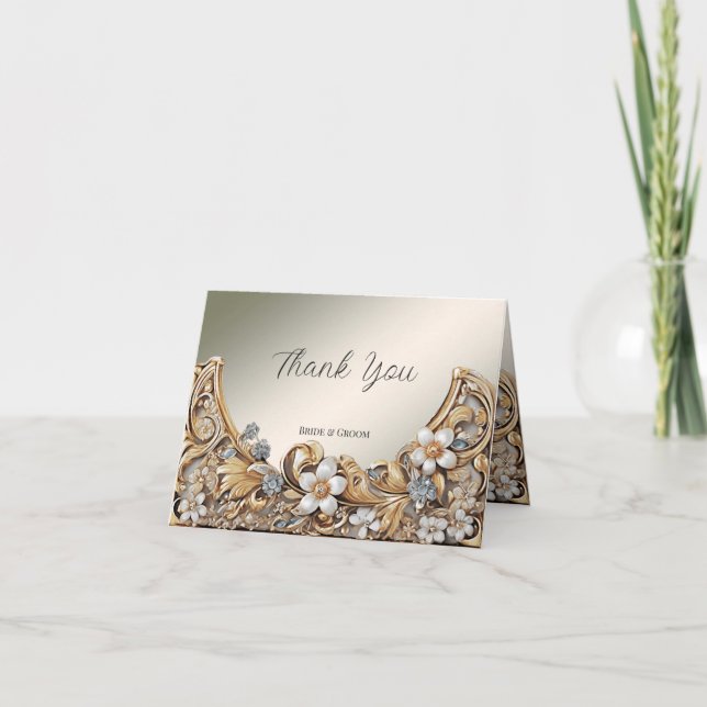 Decorative Gold White Floral Dankeschön Karte (Vorderseite)