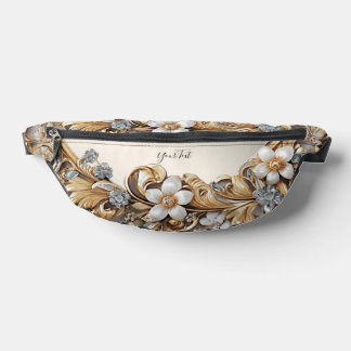 Decorative Gold White Floral Fanny Pack Bauchtasche