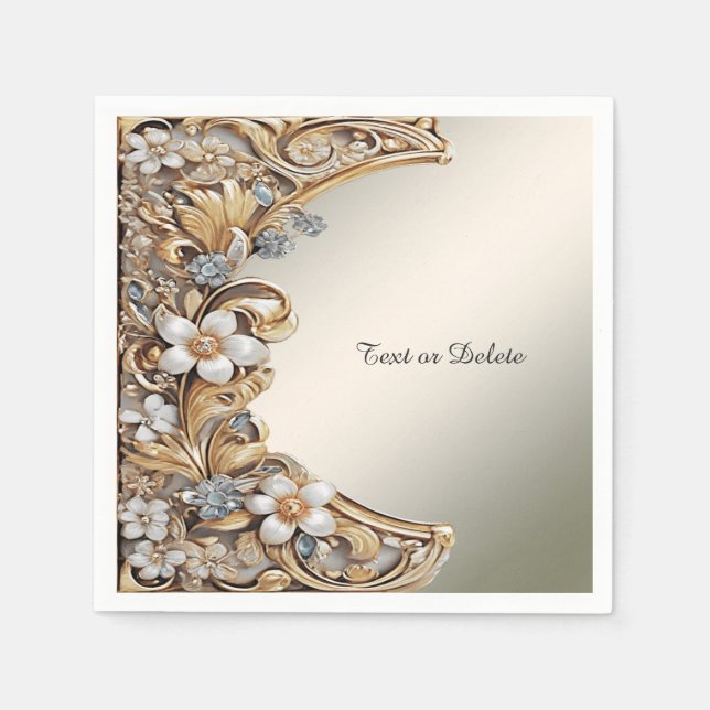 Decorative Gold White Floral Napkins Serviette (Vorderseite)