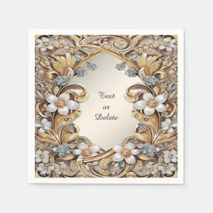 Decorative Gold White Floral Napkins Serviette
