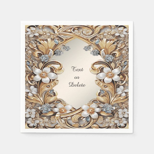 Decorative Gold White Floral Napkins Serviette (Vorderseite)