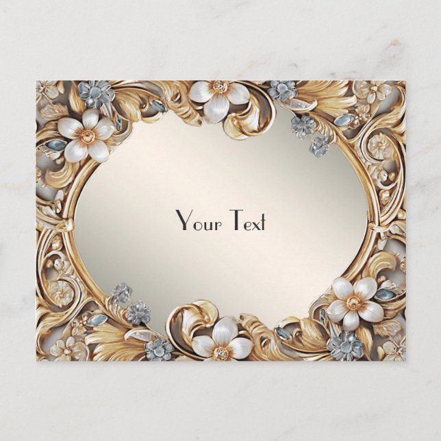 Decorative Gold White Floral Postcard Postkarte (Vorderseite)