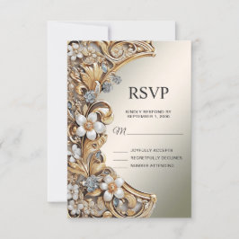 Decorative Gold White Floral RSVP Card Karte