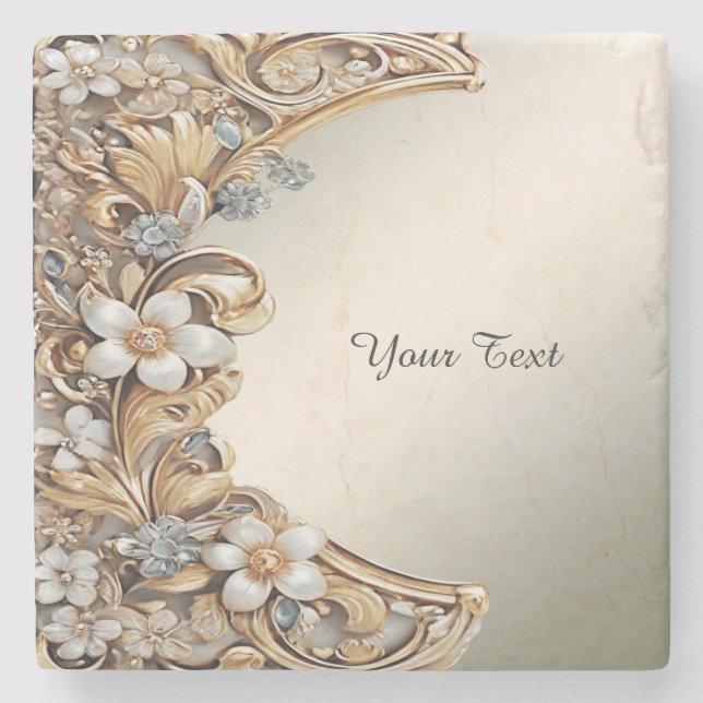 Decorative Gold White Floral Stone Untersetzer (Vorderseite)