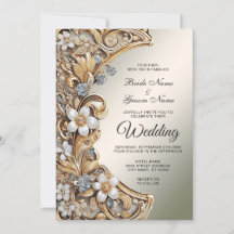 Decorative Gold White Floral Wedding Einladung