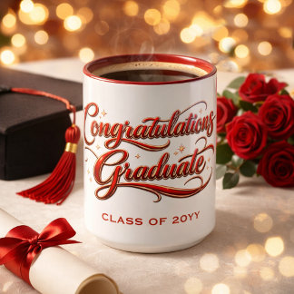 Decorative Graduation Typography in Gold and Red Tasse