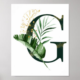 Decorative Letter G with tropical leaves Poster