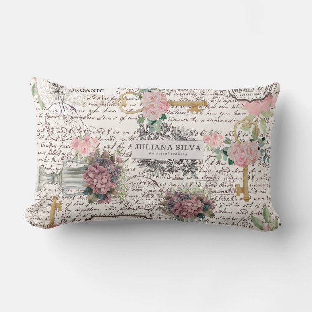 Decorative modern Frenchy newspaper style Floral Lendenkissen (Vorderseite)