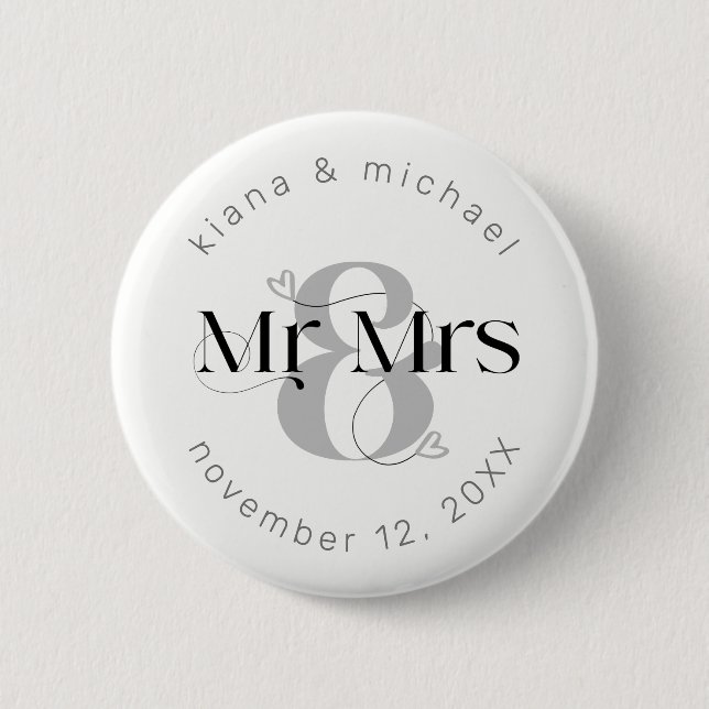 Decorative Modern Wedding Mr. & Mrs. ID887 Button (Vorderseite)