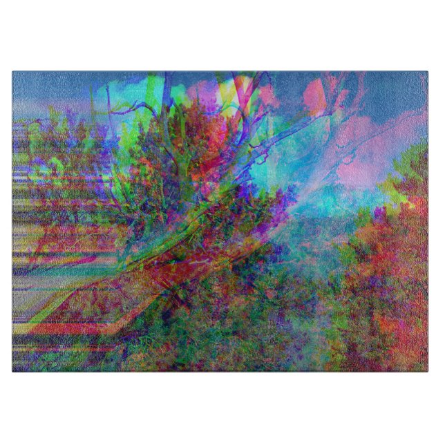 Decorative Mystic Abstract Tree Art Ocean Blue Schneidebrett (Vorderseite)