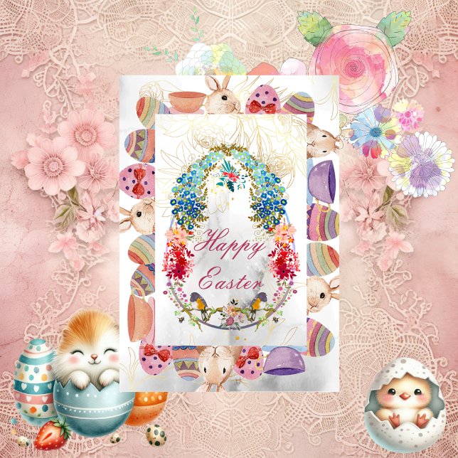 Decorative Ostereier Bunny Bird Floral Card Einladung (Decorative Happy Easter Egg Bunny Bird Floral Card)