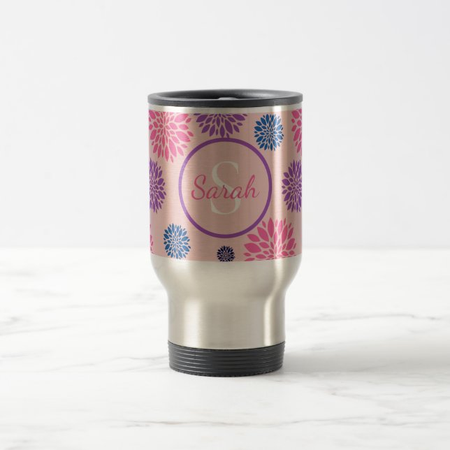 Decorative Pink Purple Blue Floral Personalised Reisebecher (Mittel)