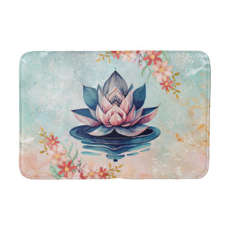 Decorative Purity – Pink & Green Lotus Artwork Badematte