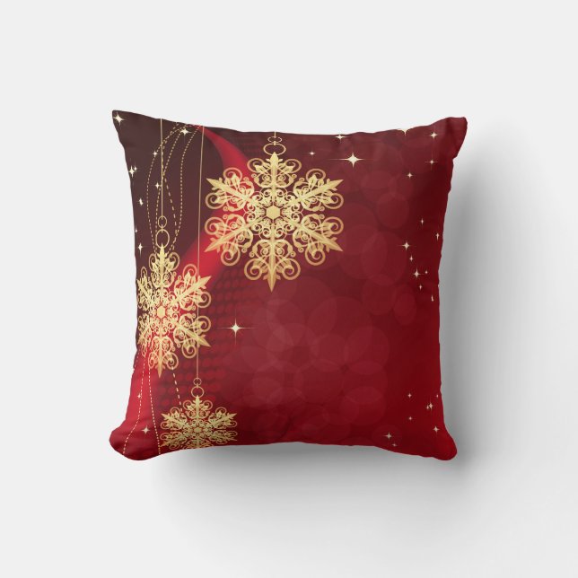 Decorative Red Gold Snowflake Ball Frohe Weihnacht Kissen (Vorderseite)