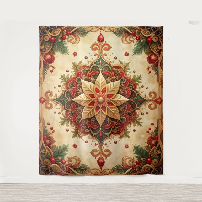 Decorative Red Green Holiday Backdrop Wandteppich (Vorderseite)