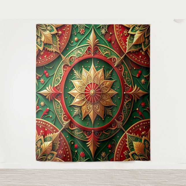 Decorative Red Green Holiday Backdrop Wandteppich (Vorderseite)