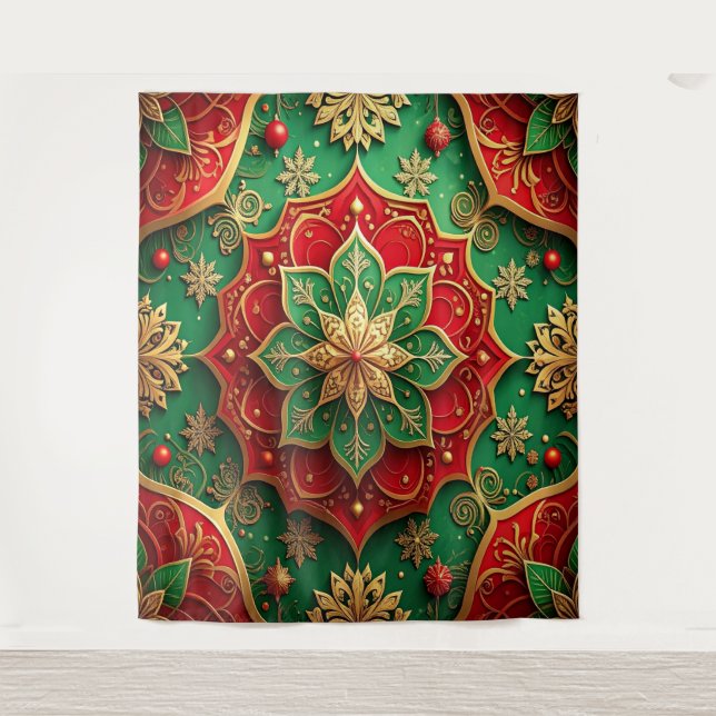Decorative Red Green Holiday Backdrop Wandteppich (Vorderseite)