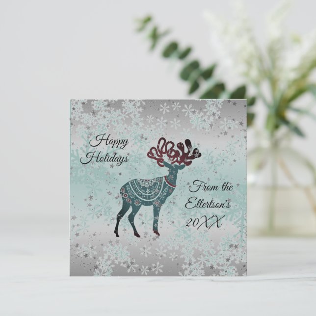 Decorative Reindeer Christmas Snowflakes  Karte (Stehend Vorderseite)