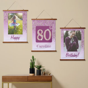 Decorative Rose Gold Glitzer, Fotos 80. Geburtstag Wandteppich Mit Holzrahmen
