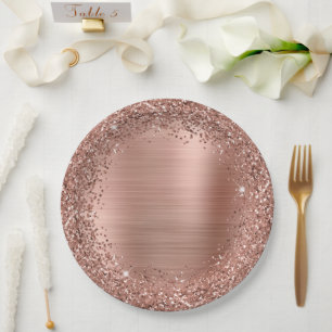 Decorative Rose Gold Glitzer und Foil Girly Glam Pappteller